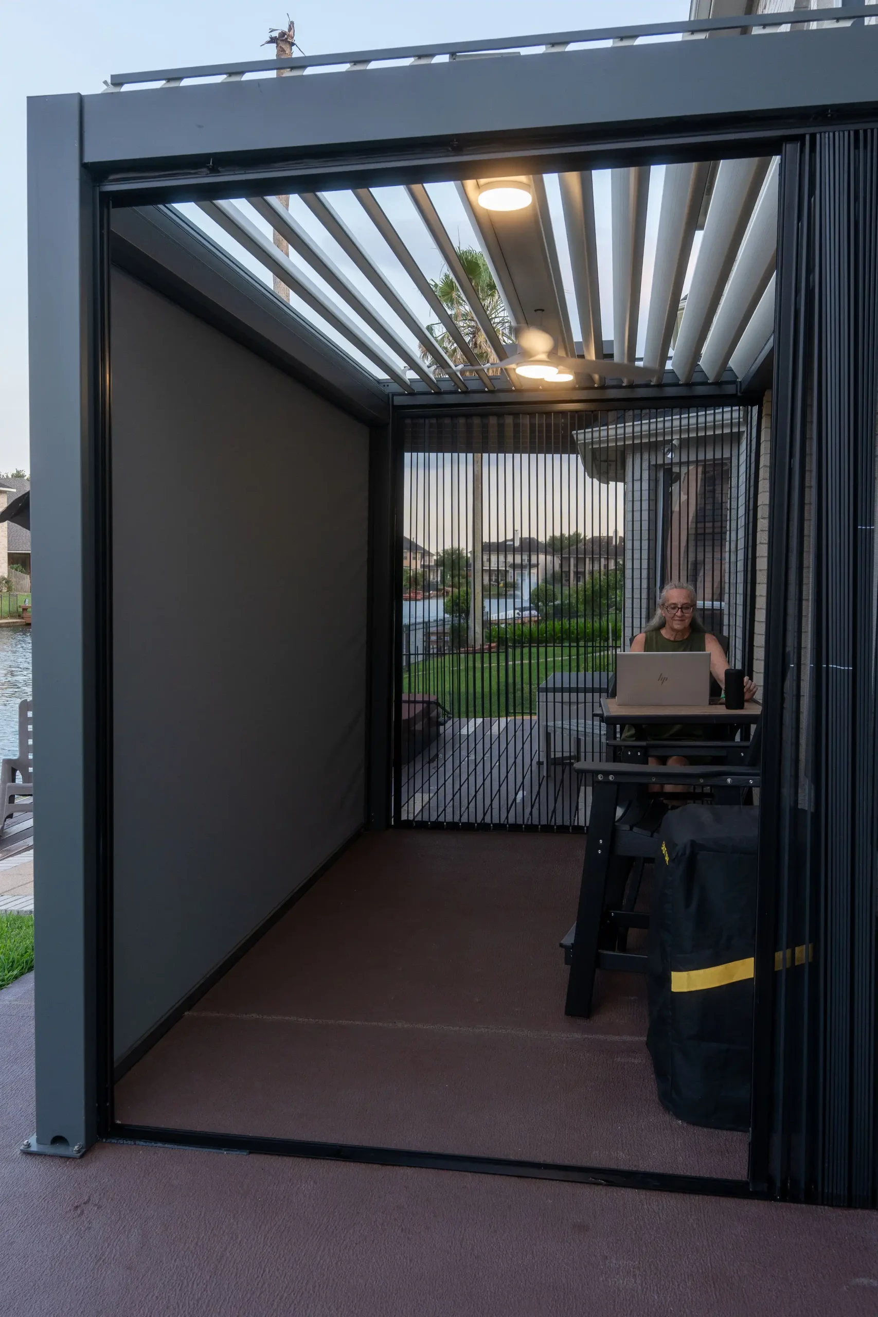 Working in the enclosed gazebo