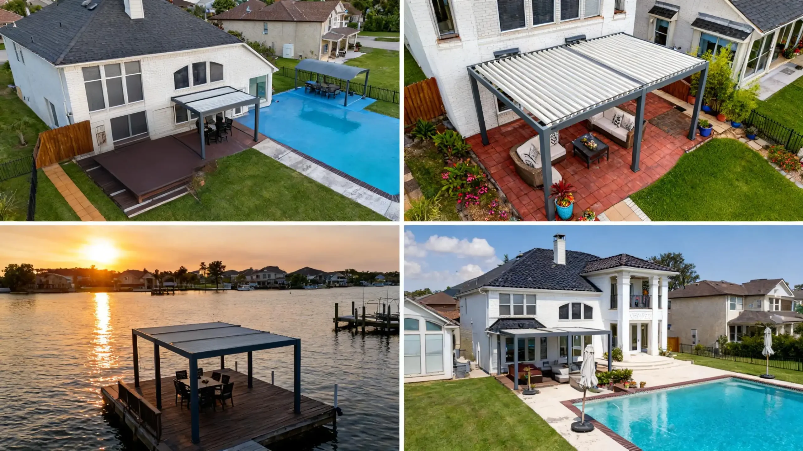 Ideal applications for solar pergolas: backyards, patios, poolside areas, balconies, and similar spaces.