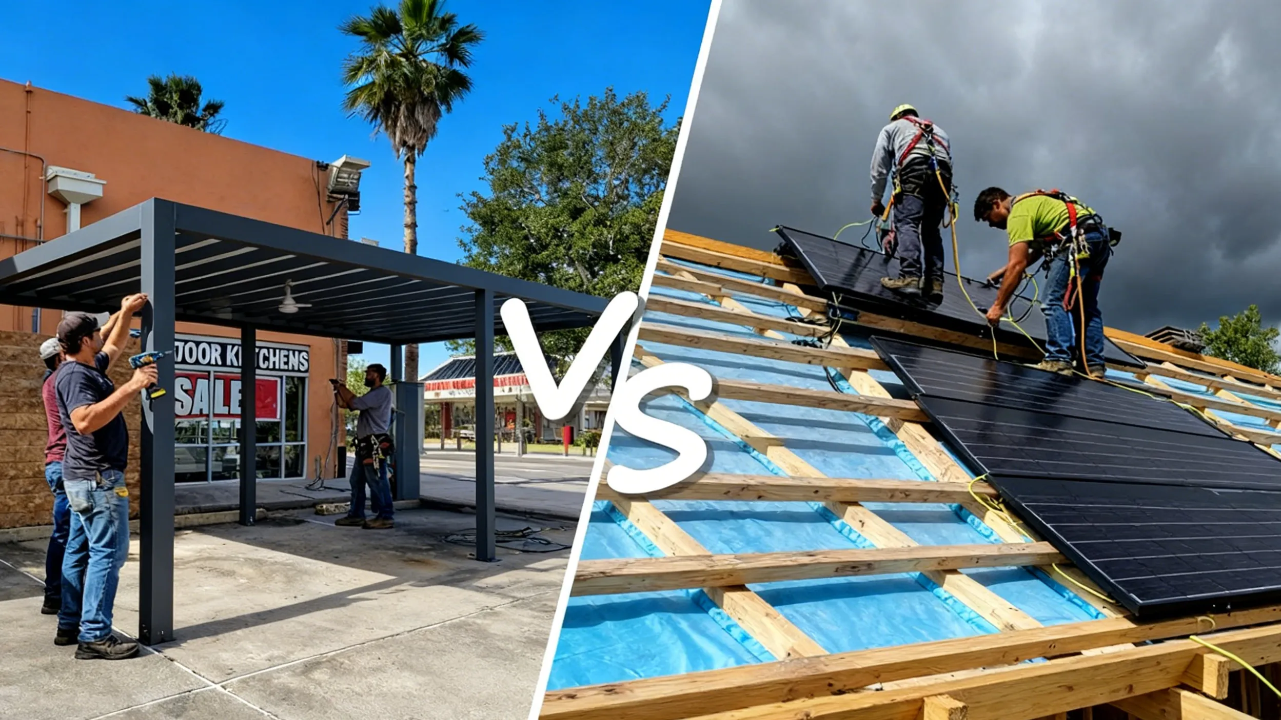 Solar Pergola vs Solar Roof Installation Diffculty & Structural Impact