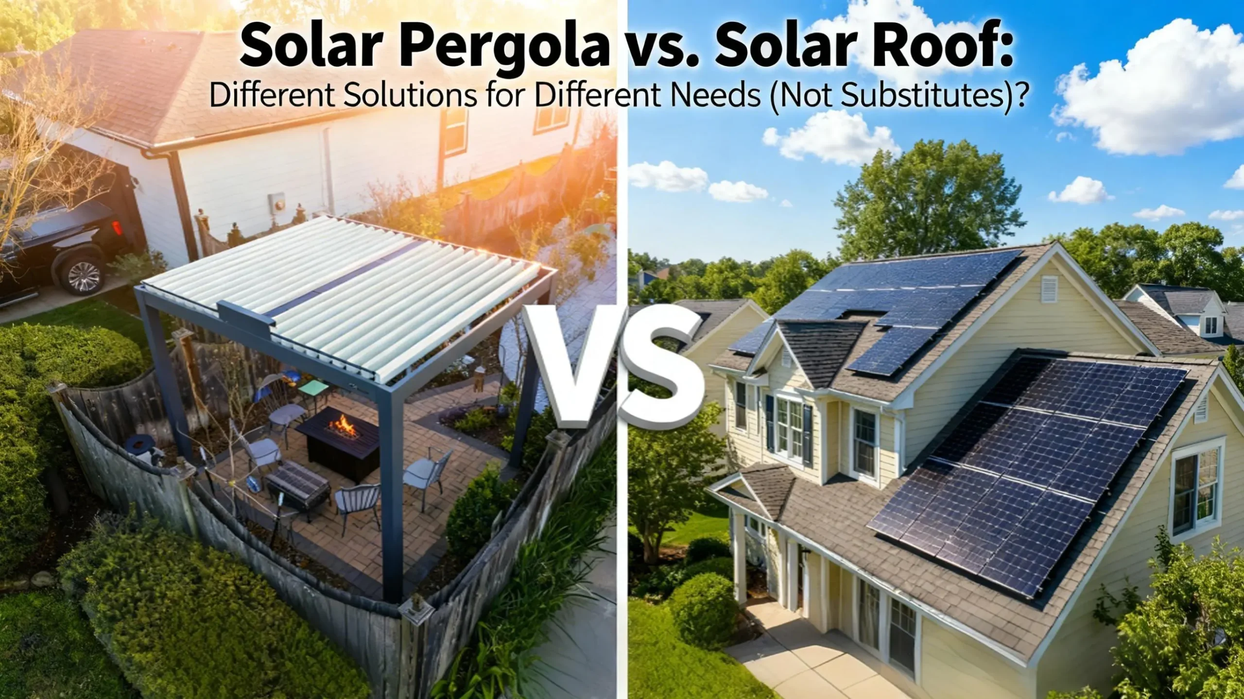 Solar Pergola vs. Solar Roof Different Solutions for Different Needs (Not Substitutes)