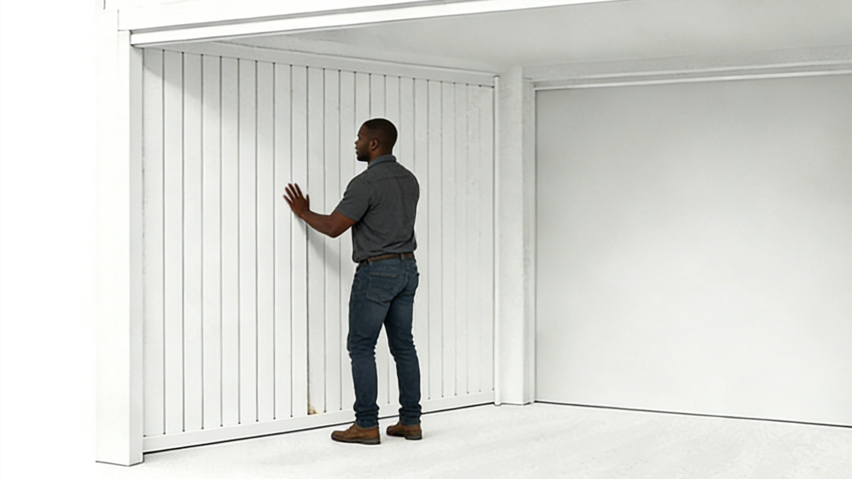 A man is checking whether the privacy wall is loose