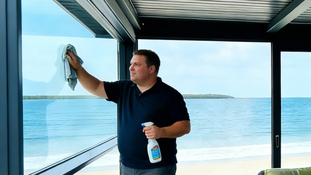 For interior glass cleaning, first wipe with a dry cloth, then apply cleaner