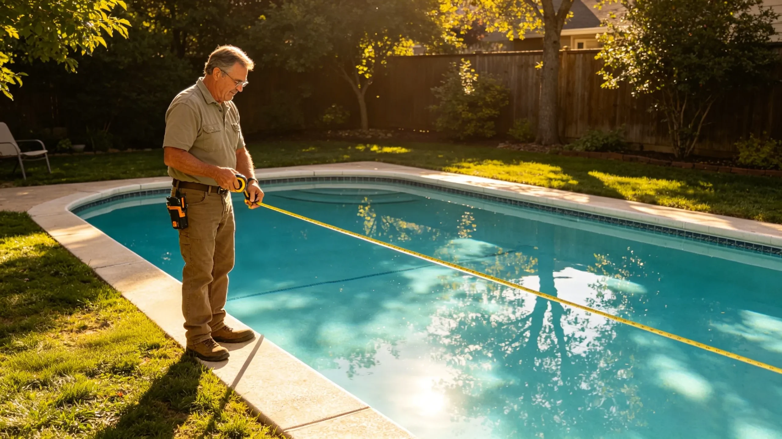 Poolside measurement for outdoor shade installation