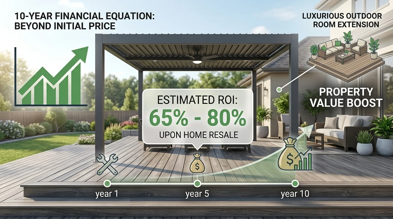 Pergola infographic featuring home value return over ten years