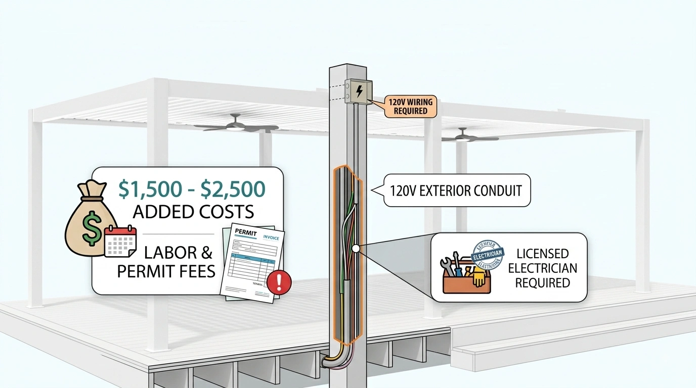 Wiring cost diagram for hard‑wired motorized pergola