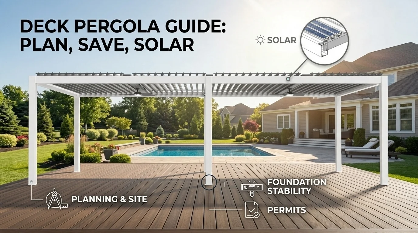 solar louvered pergola backyard deck installation guide banner