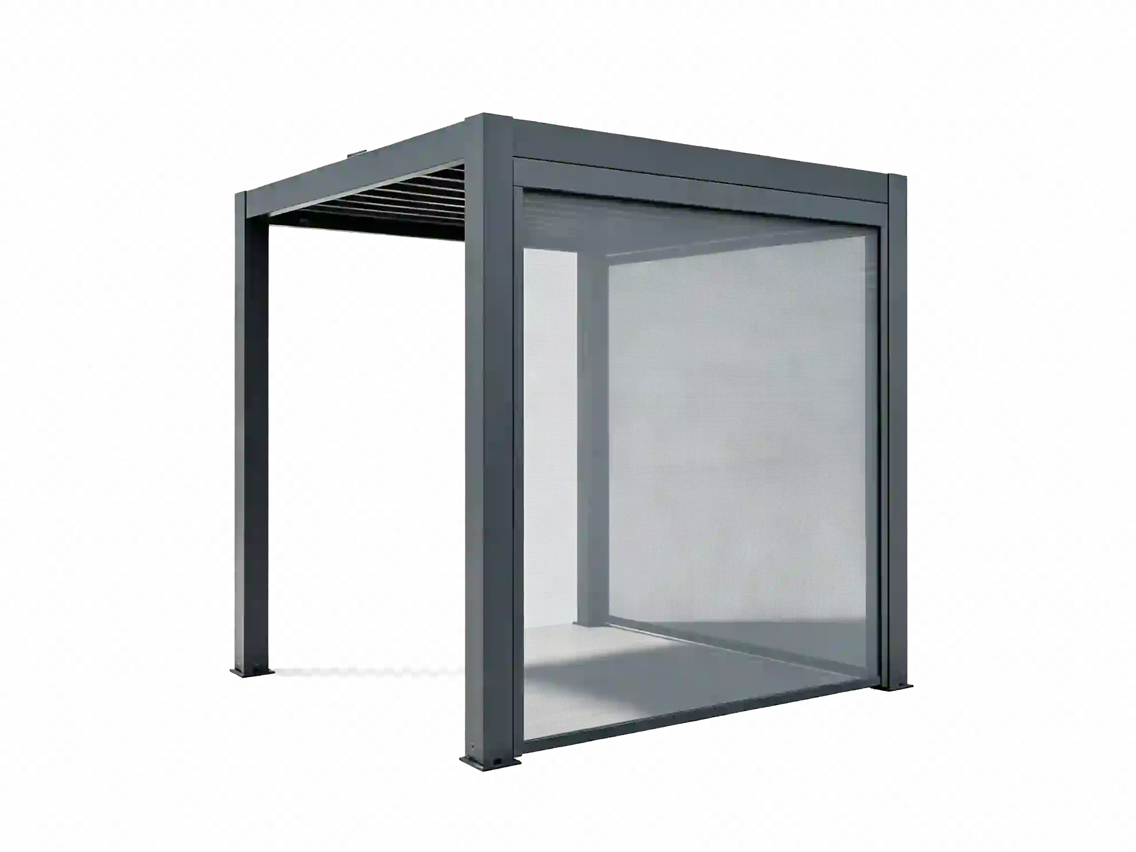 Motorized aluminum pergola with side roller shade