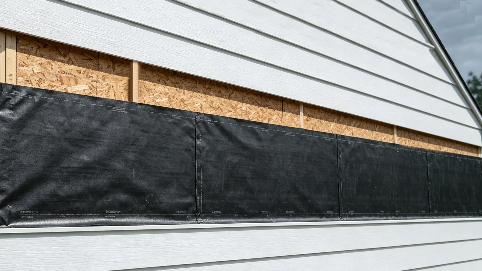 Apply self-adhesive waterproof membrane behind the ledger area.