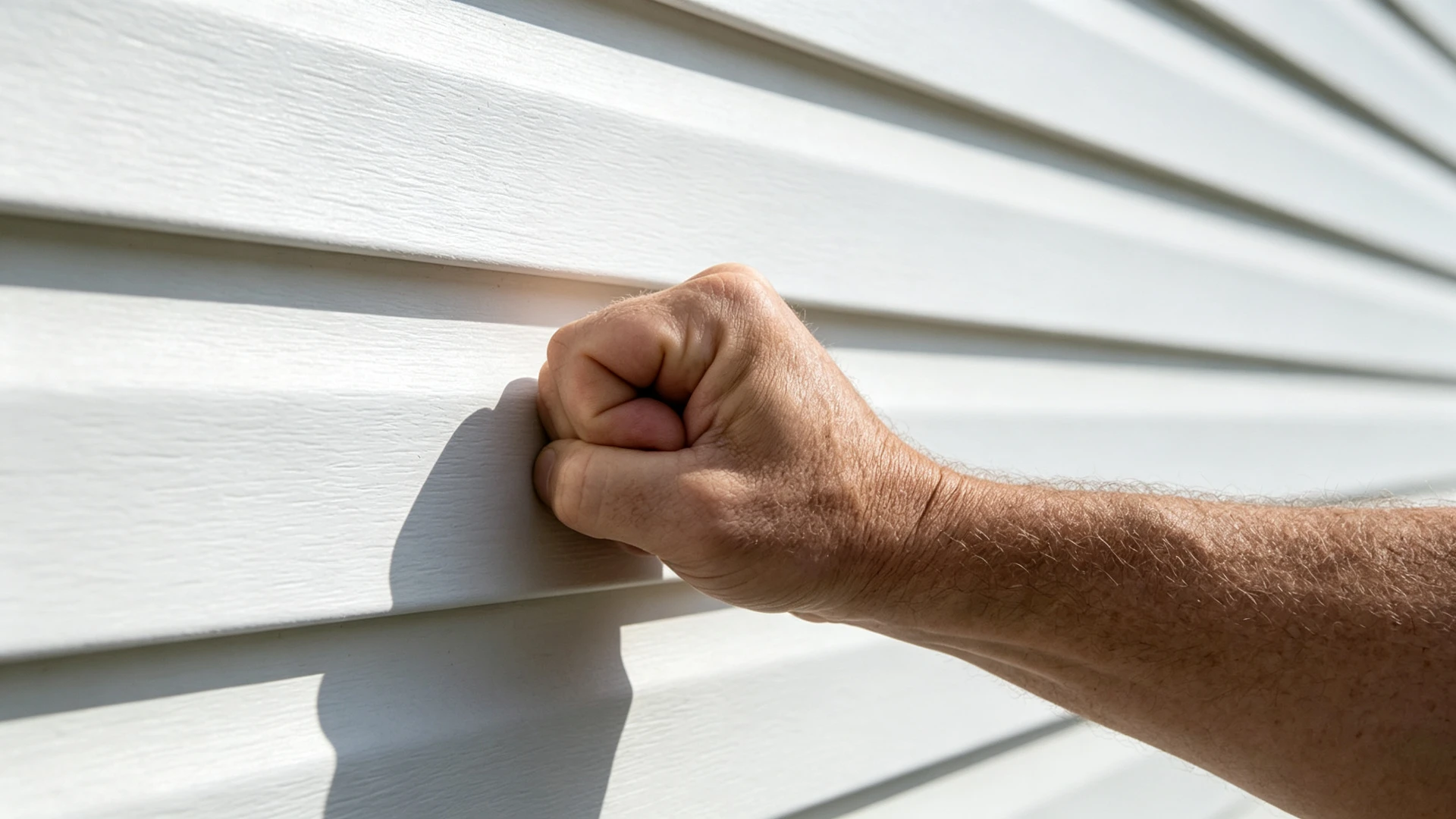 Knocking house siding to test wall solidity for pergola mounting