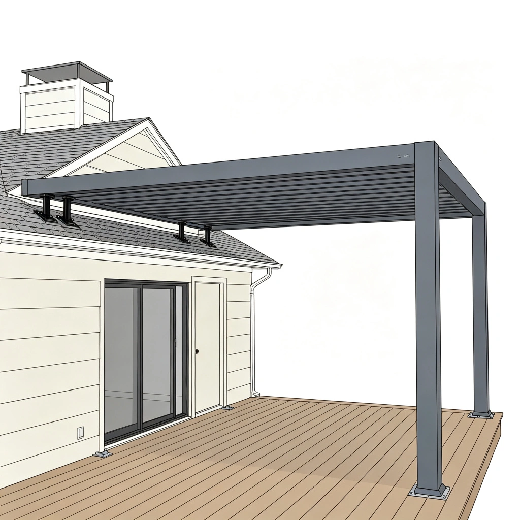 skylift roof riser brackets lifting a pergola above house roofline